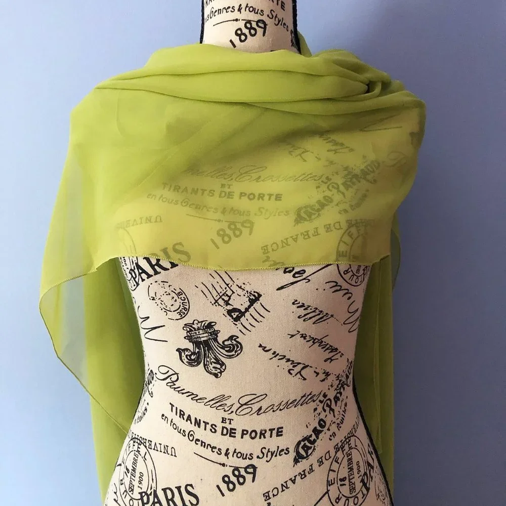 Lime Green Chiffon Wrap / Stole / Scarf - Picture 3 of 6